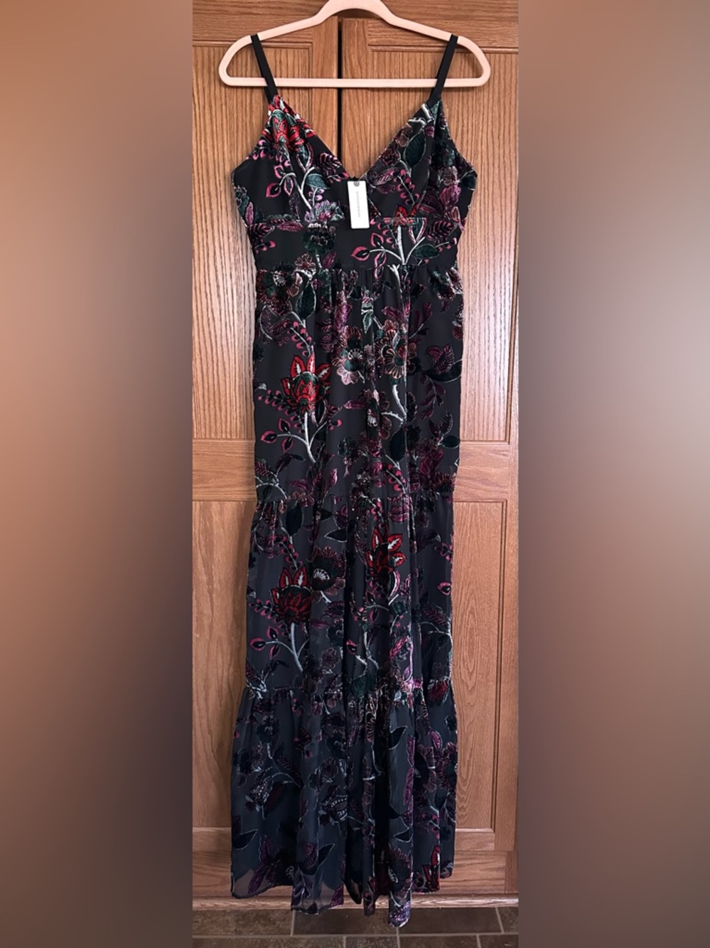 Anthropologie Hutch Burnout Velvet Black Floral Jumpsuit NWT